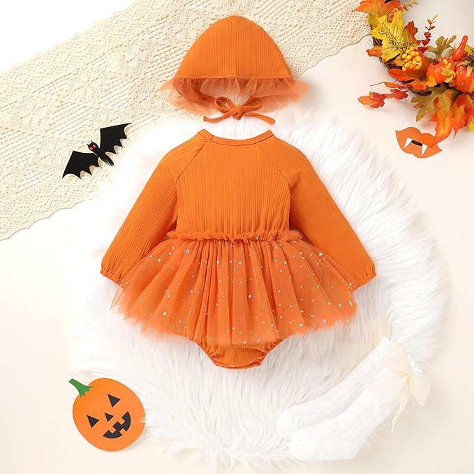 YOUNGER TREE Newborn Baby Girl Romper Dress Outfits Long Sleeve Floral Tutu Bodysuit with Leggings Hat Infant Fall Clothes