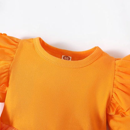 Baby Girl Clothes Infant Ruffle Sleeve Romper Dress Newborn Solid Tutu Skirt Sets Jumpsuit Headband Outfit