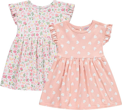 Cudlie 2-Pack Baby Girls’ Dresses – Adorable Prints and Everyday Value - 0-3M to 24M