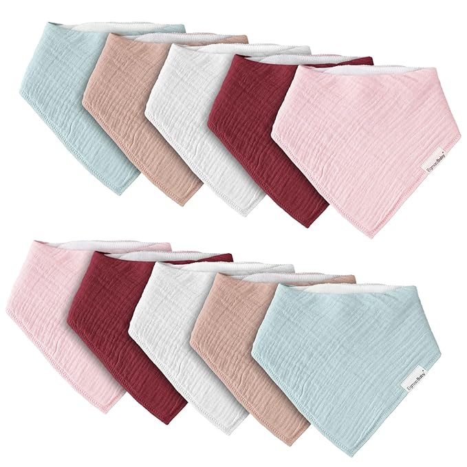 Muslin Baby Bibs for Boys Girls,10 Pack Super Absorbent Baby Bandana Drool Bibs Set for Teething and Drooling,100% Cotton Soft for Infant,Newborn