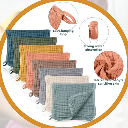 8 Packs Muslin Burp Cloths Large 20" x 10", 6 Layers Unisex Baby Absorbent 100% Cotton Burp Rags Colorful Muslin Washcloths for Baby Plain Soft Cotton Cloth for Babies Girls Boys(Rich Colors)