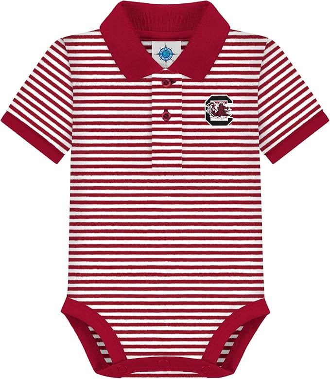 Creative Knitwear College Baby Striped Polo Bodysuit - Team Logo, Multiple Colors, for Boys & Girls (0-12 Months)