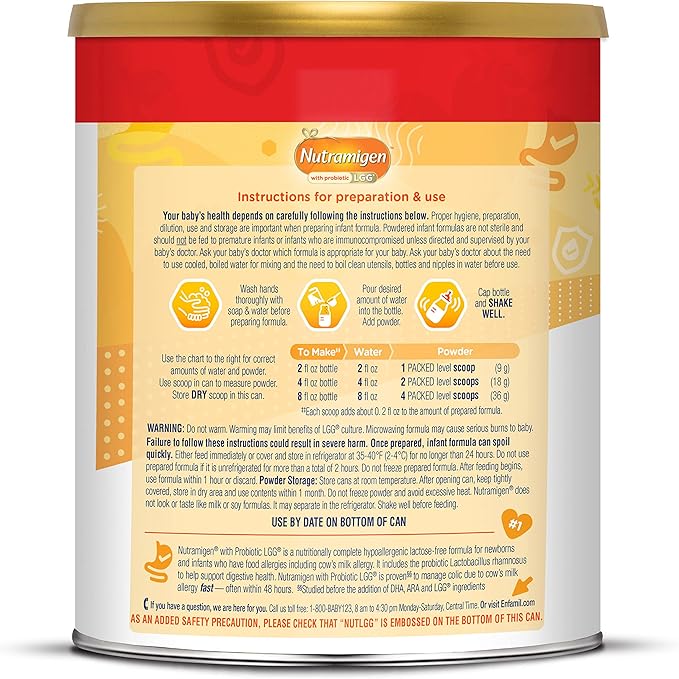 Enfamil Nutramigen Hypoallergenic Baby Formula with Iron, Lactose Free, Colic Relief from Cow's Milk Allergy Starts in 24 Hours, Brain Building DHA, Probiotic LGG for Immune Support, 27.8 Oz Can