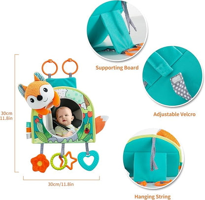 Car Seat Toy, Baby Car Mirror Toy for Rear Facing, Travel Baby Activity Center with Hanging Engaging Toys for Infants Babies 0-6-12-18 Months Boy Girl