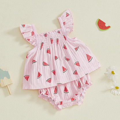 Mubineo Baby Girl Summer Clothes Cute Ruffle Tops Dress Shorts Outfits Set Infant Toddler Shrit Bloomers Princess Outfit