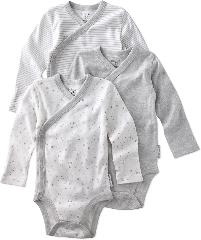 unisex-baby Sterling 3-pack Kimono Bodysuits 100% Organic Cotton Side Snap for Baby Boys & Girls