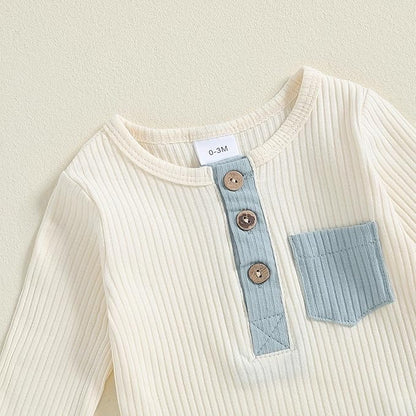 fhutpw Baby Boy Clothes 3 6 12 18 Months Ribbed Knitted Long Sleeve Romper and Pants Sets Newborn Fall Splicing Color Outfits