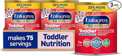 Enfagrow Premium Toddler Nutritional Drink, Made with Real Milk, Brain-Building Omega-3 DHA, Nutrients and Prebiotics for Growth & Immune Support, Non-GMO, Toddler Milk Powder, 32 Oz Can (Pack of 3)