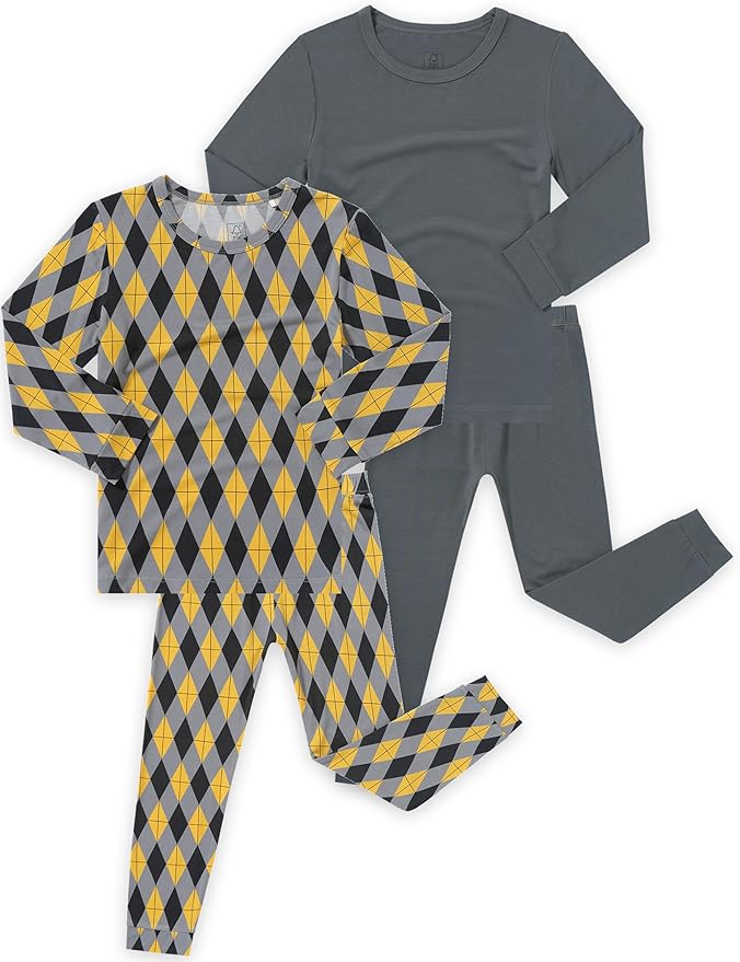 JunNeng Bamboo Viscose Pajamas for Toddler Boys, Baby Kids Diamond Pajamas Snug Fit Long Sleeve Sleeper