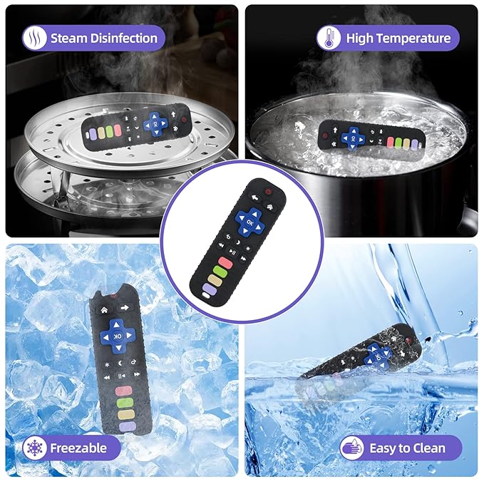 Chuya Baby Remote Control Teether Toy Chew Toy for Babies 3-24 Months Teething Relief Baby Toys for Infants Black+Purple