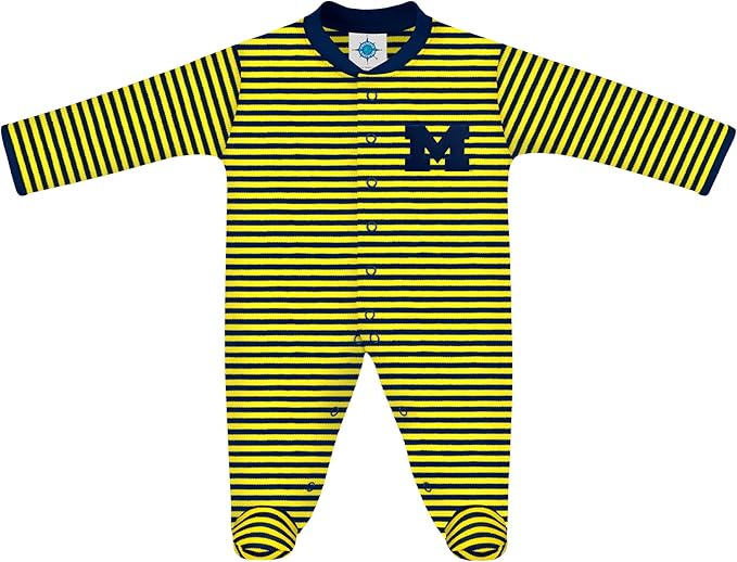 Creative Knitwear College Baby Striped Footed Romper - Team Logo, Multiple Colors, for Boys & Girls (0-9 Months)