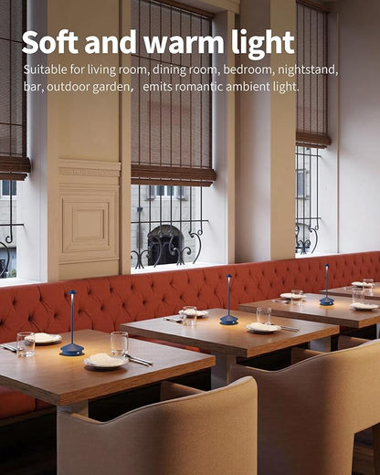 Modern Cordless Table Lamp Set of 2, Portable LED Desk Lamps, 4000mAh Rechargeable Battery Operated Lighting for Bedroom Dining Room Restaurant Coffee Shop Outdoor Camping Night Light (Blue)