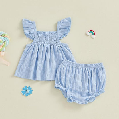 Mubineo Baby Girl Summer Clothes Cute Ruffle Tops Dress Shorts Outfits Set Infant Toddler Shrit Bloomers Princess Outfit