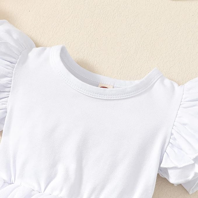 Baby Girl Clothes Infant Ruffle Sleeve Romper Dress Newborn Solid Tutu Skirt Sets Jumpsuit Headband Outfit