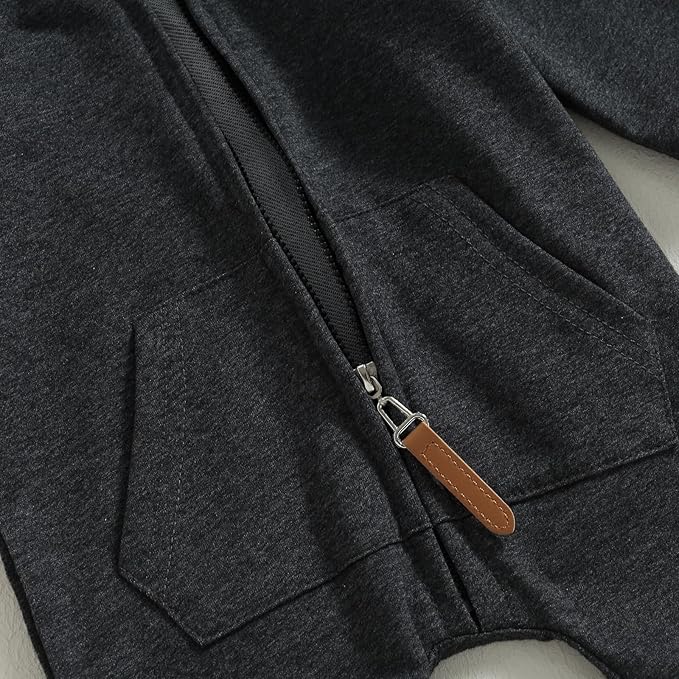 allshope Newborn Baby Boy Girl Fall Outfit Romper Long Sleeve Hooded Solid Zipper Onesie Jumpsuit Bodysuit Infant Clothes