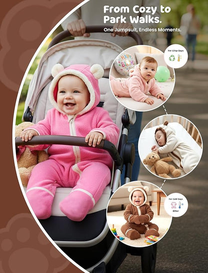 PATPAT Fleece Hooded Footed Clothes, Soft Warm Footie Covers, Car Seat Friendly, Easy Zip,Cute Romper Newborn Infant Jumpsuit