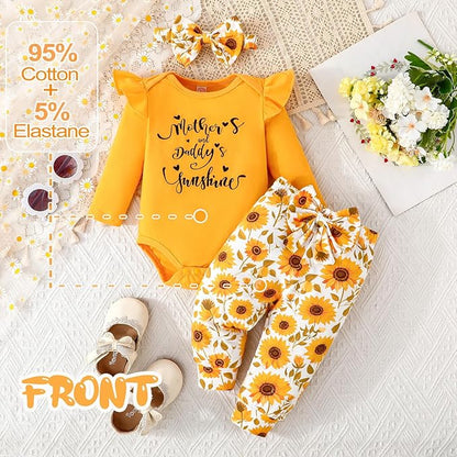 GDTOGRT Newborn Baby Girl Clothes Outfit Set Sweet Ruffle Romper, Pants and Headband 0 3 6 9 12 18 Months Infant Clothing