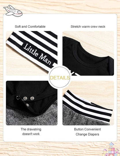 Fommy Newborn Baby Boy Clothes New to The Crew Letter Print Romper+ Pants+Hat 3PCS Outfit