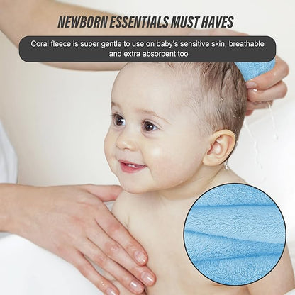 Sunny zzzZZ Ultra Soft 24 Pack Baby Washcloths - 10x10 Inches - Coral Fleece Extra Absorbent Wash Clothes for Babies, Infants and Toddlers - Sensitive Skin and Newborn - Ideal Baby - Aquamarine