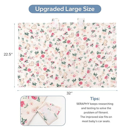 SERAPHY 100% Muslin Cotton Car Seat Covers for Babies, Universal Baby Car Seat Cover, Breathable Muslin Carseat Cover Canopies for Boys and Girls, Soft Infant Car Seat Cover for Summer — Rabbits