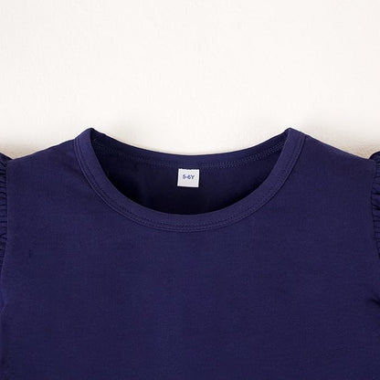 12M-14Y Toddler Baby Girls T Shirt Solid Color Blouse Ruffle Top Cotton Casual Tees Plain Shirt