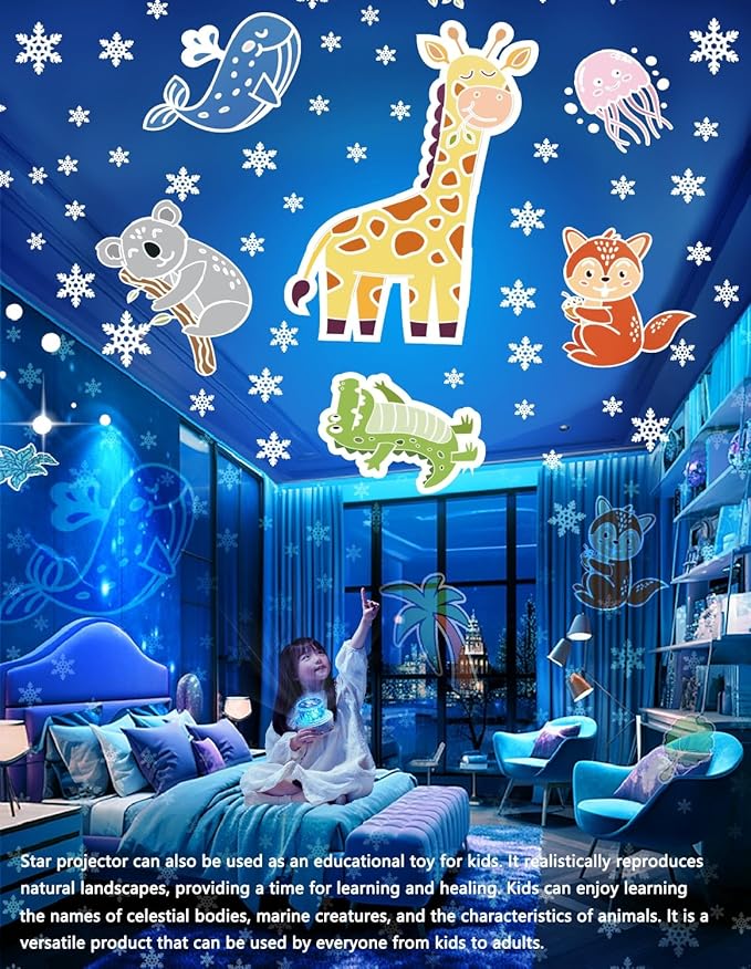 21 Sets of Films, Projector Night Light for Kids Bedroom, Ceiling, Baby Night Light Projector, Star Galaxy Projector for 1-14 Years Old Baby Girls with 360° Rotation for Christmas, Nursery, Room Decor