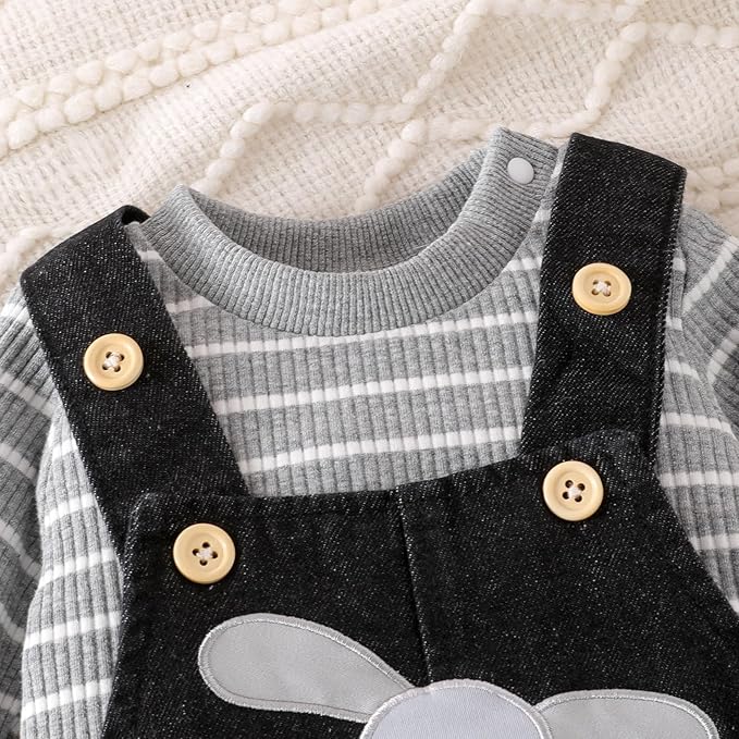 Baby Boy Clothes Fall Winter Outfits Long Sleeve Striped Romper Cute Cartoon Jeans Overalls Pants Set 0-18 Months