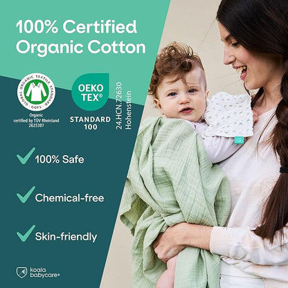 Koala Babycare 5 Pack 20"x10" Muslin Burp Cloths for Baby Boys and Girls - GOTS & Oeko-TEX Cotton Burp Rags for Newborns - Absorbent Neutral Burping Cloths for Feeding - Washable Baby Bibs Essentials