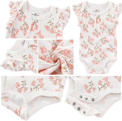 Baby Boy Girl Short Sleeve Bodysuits New Born 100% Cotton Clothes 5-Pack 0-12M