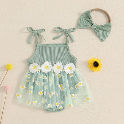 Baby Girl Clothes Daisy Ribbed Bodysuit Sleeveless Romper Dress Summer Outfit for Girls Newborn 3 6 9 12 18 Months