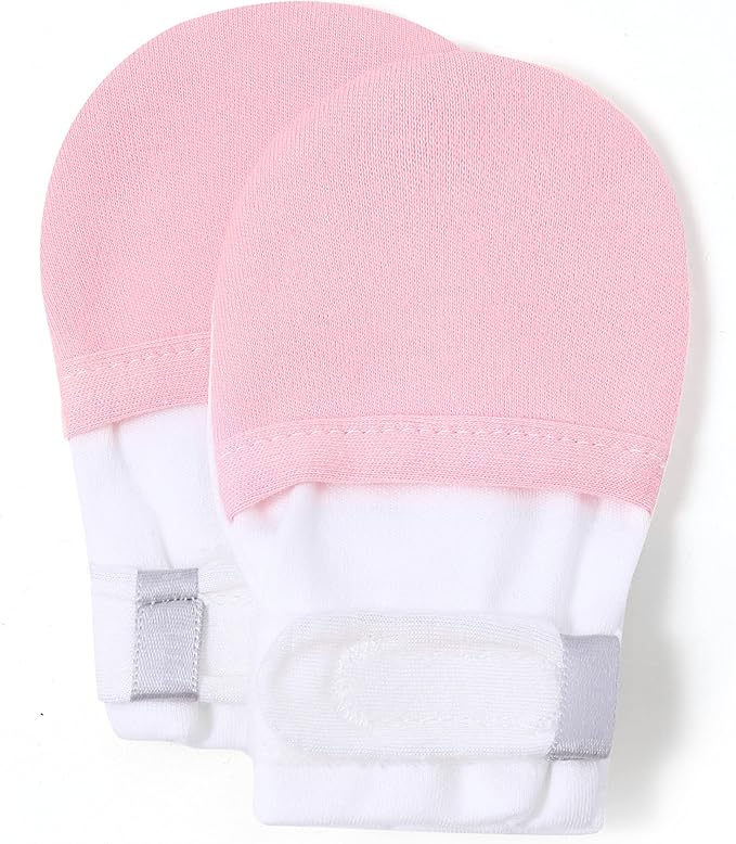 HAPIU Baby No Scratch Mittens Stay On, 100% Cotton Breathable, Adjustable Infant Gloves for Boys Girls, Newborn - 12 M