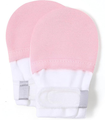 HAPIU Baby No Scratch Mittens Stay On, 100% Cotton Breathable, Adjustable Infant Gloves for Boys Girls, Newborn - 12 M