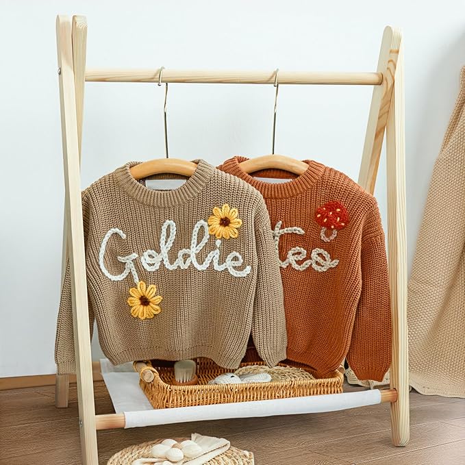 Personalized Hand Embroidered Knit Name Jumper, Custom Infant Christmas Sweater, Chunky Oversized Kids Sweater Multi