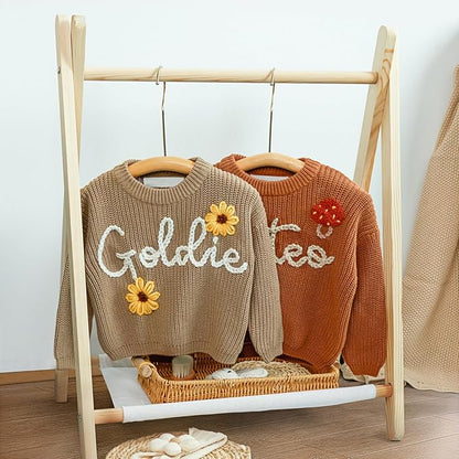 Personalized Hand Embroidered Knit Name Jumper, Custom Infant Christmas Sweater, Chunky Oversized Kids Sweater Multi