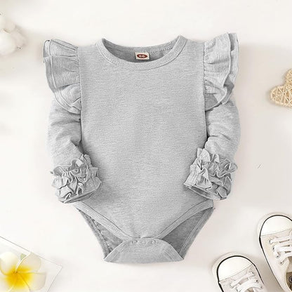Baby Girl Solid Color Romper Infant Ruffle Sleeve Bodysuit One Piece Outfit Toddler Jumpsuit clothes