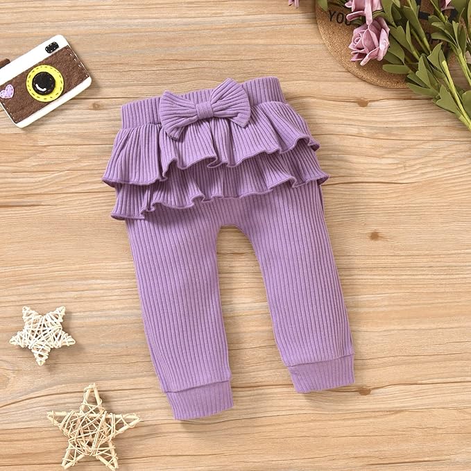 Aalizzwell Preemie Newborn Infant Baby Girls Clothes Ribbed Bodysuit Pants Set Fall Winter Outfits