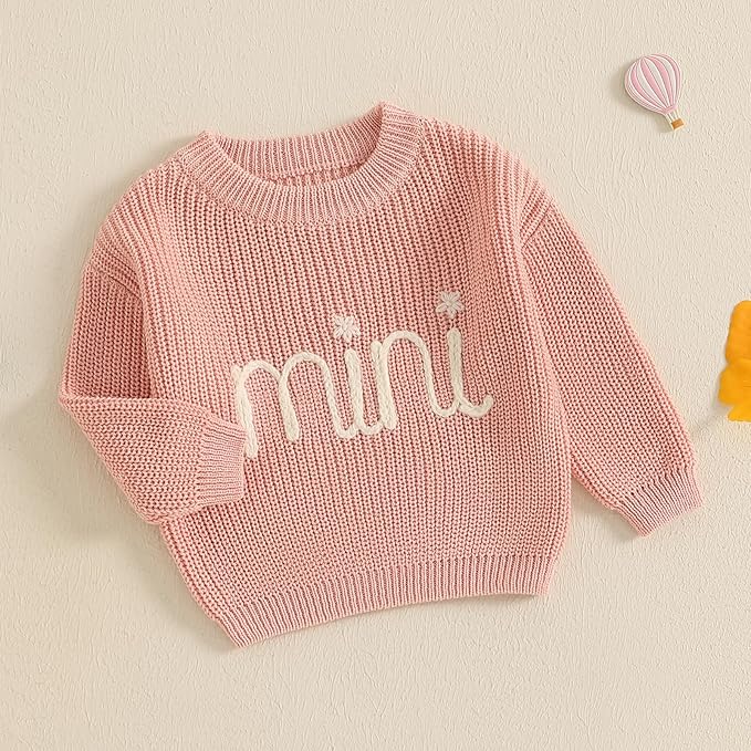 Mommy and Me Sweater Matching Family Outfit Long Sleeve Knit Sweater Pullover Mom and Baby Clothes