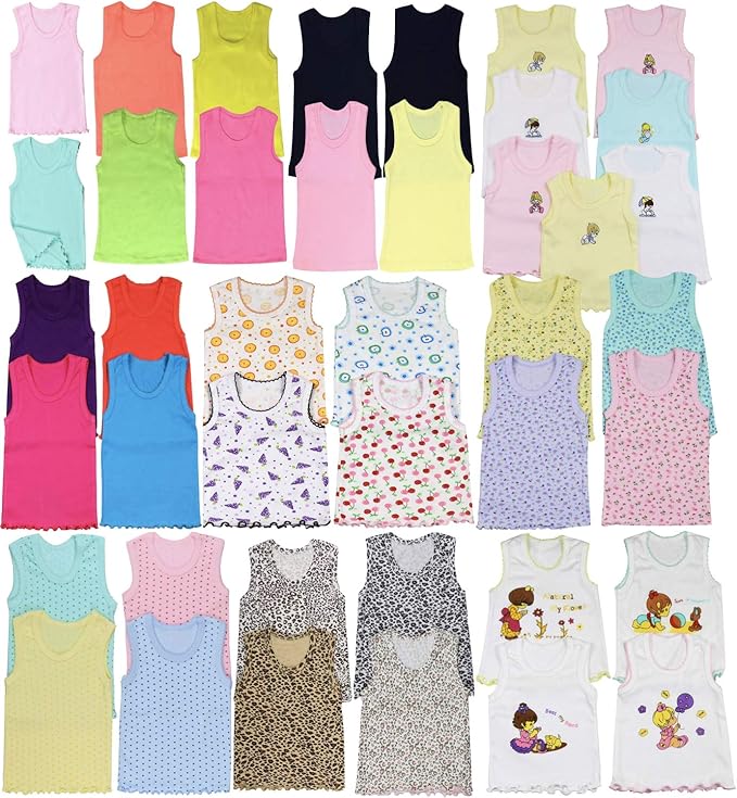 ToBeInStyle Girl's 4 Pack Ruffle Hem Cotton Tank Tops