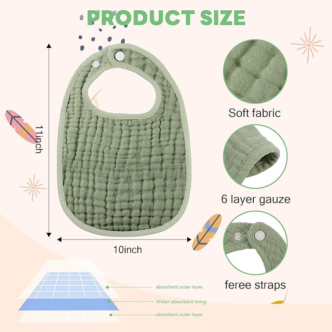 Tallew 8 Pack Muslin Burp Cloths and Baby Bibs for Boy Girl 20" x 10" Cotton Baby Bandana Drool Bibs Muslin Burp Cloths Absorbent Rag for Newborn Toddler Infant Gifts(Vivid Color)