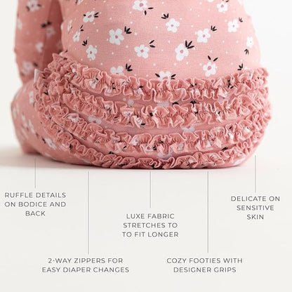 Ruffled Zippered Vintage Pink Rose One Piece