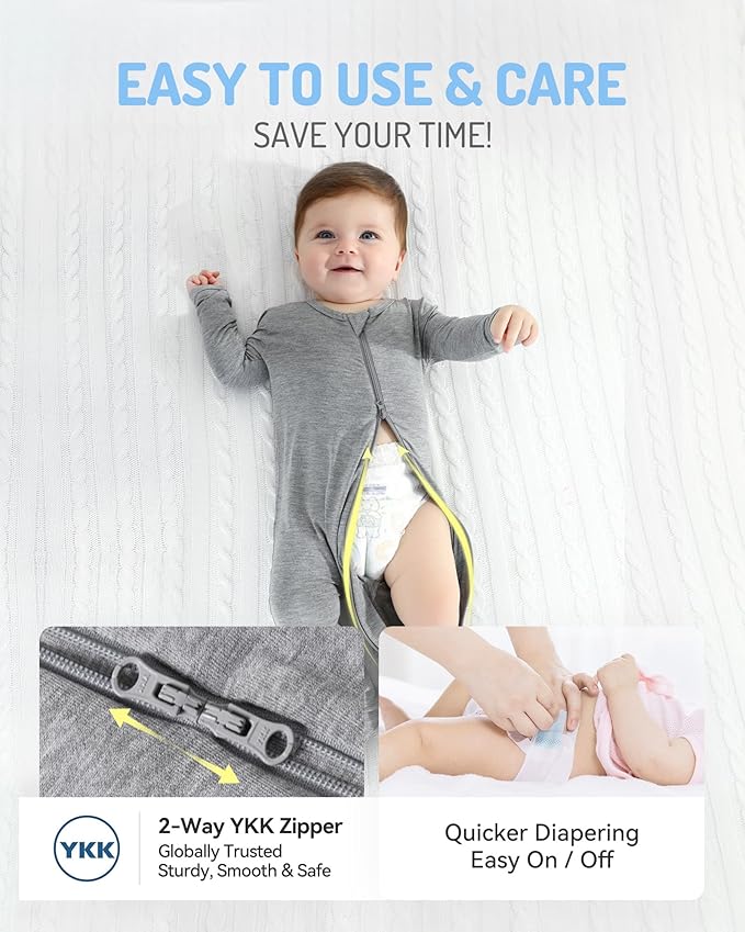 HAPIU Rayon from Bamboo Baby Footed Pajamas, 2 Way Zipper YKK, Footie for Baby Boy Girls, Newborn-24 Months