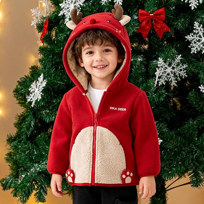 DAVE&BELLA Toddler Fleece Jacket, Baby Boys Girls Animal-shaped Hooded Zipper Long Sleeve Warm Spring Autumn Outerwear Coat
