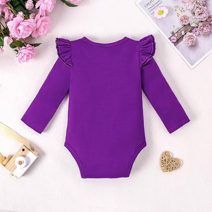 Magic Park 0-24M Infant Girl Romper Baby Girls Solid Color Bodysuit Toddler Ruffle Jumpsuit Shirts Casual Tops Baptism Shirt