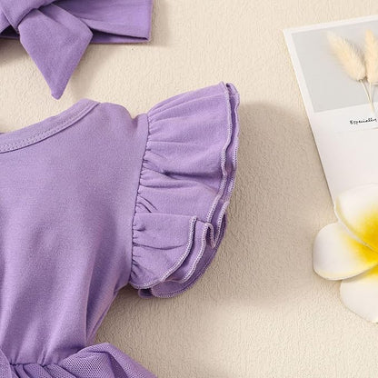 Baby Girl Clothes Infant Ruffle Sleeve Romper Dress Newborn Solid Tutu Skirt Sets Jumpsuit Headband Outfit