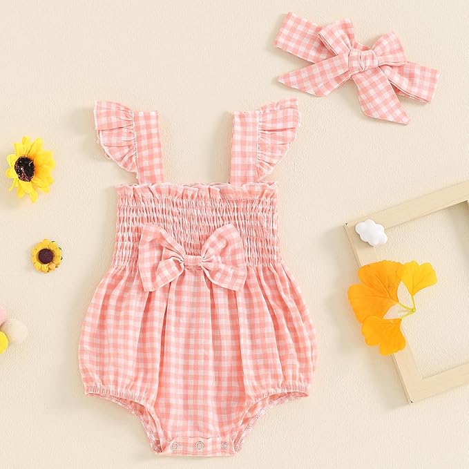 Newborn Baby Girl Bodysuit Sleeveless Halter Frill Romper One-piece Jumpsuit with Headband Summer Clothes Set