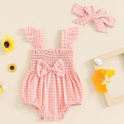 Newborn Baby Girl Bodysuit Sleeveless Halter Frill Romper One-piece Jumpsuit with Headband Summer Clothes Set