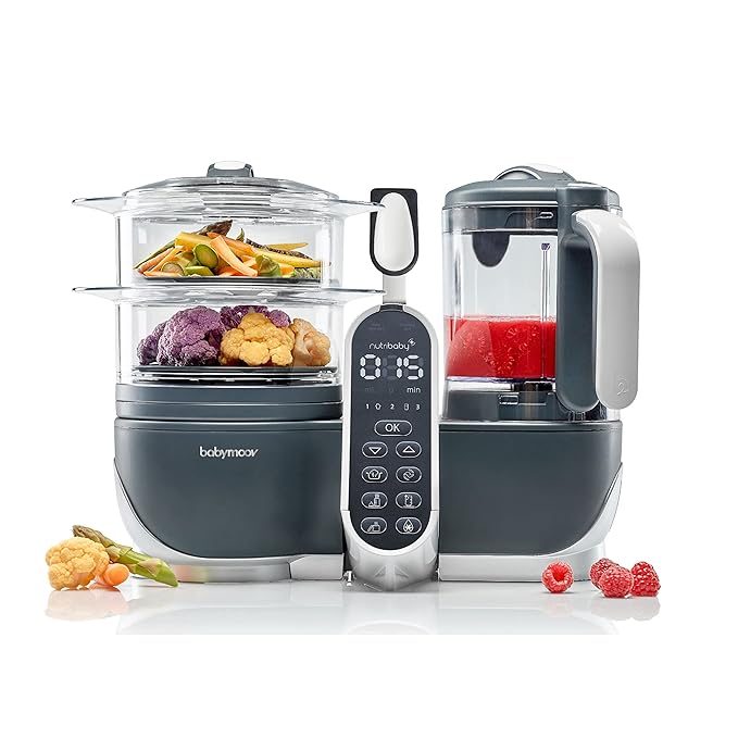 Babymoov Duo Meal Station Grey: Multi-Speed Baby Food Maker Steamer and Puree Blender, Baby Food Processor that warms & defrosts (Nutritionist Approved)