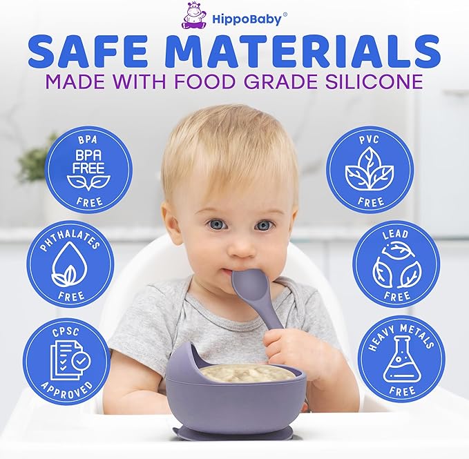 Baby Led Weaning Supplies | 10 Piece Silicone Feeding Set | Baby Toddler Bib Cup Divided Plate and Bowl Self Feeding Spoons Dish Set | Baby Utensils | Toddler Feeding Supplies (Lavender)
