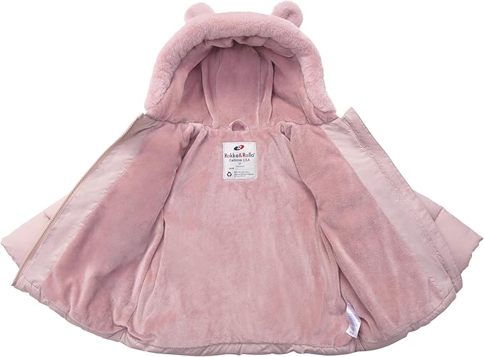 Rokka&Rolla Baby Girls' Water-Resistant Soft Mini Fur Lined Puffer Jacket for Newborn Infant Toddler (6-24M, 2T-5T)