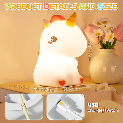 Night Light for Kids, Rechargeable Dimmable Silicone LED Nightlight with 7 Colors, Baby Nursery Night Lamp, Touch Squishy Lamp, Cute Gifts for Girls, Boys, Toddler Room Decor, Unicorn